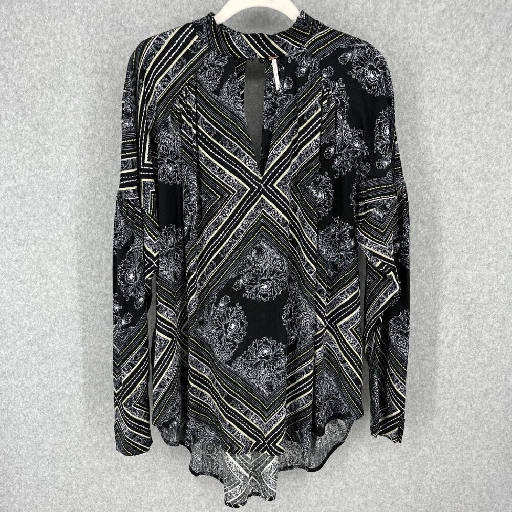 Free People Walking On A Dream Tunic Top Size S Black Oversized LS Boho Flowy
